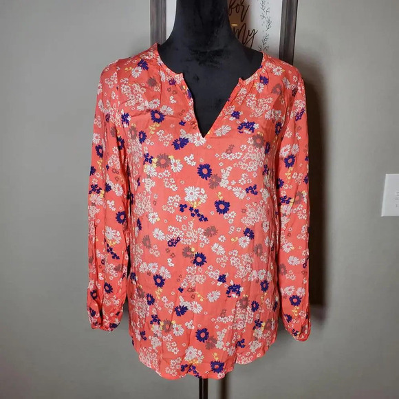 OLD NAVY Women's Boho Blouse Size Small Coral Pink Floral NWOT - Picture 1 of 14